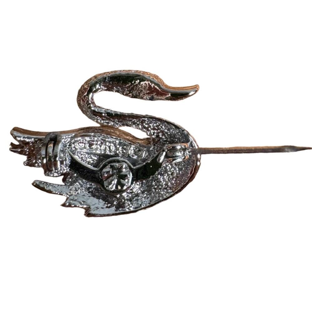Gerry's Silver Tone Textured Swan Brooch Pin Blue Rhinestone Eye Figural - Picture 4 of 4